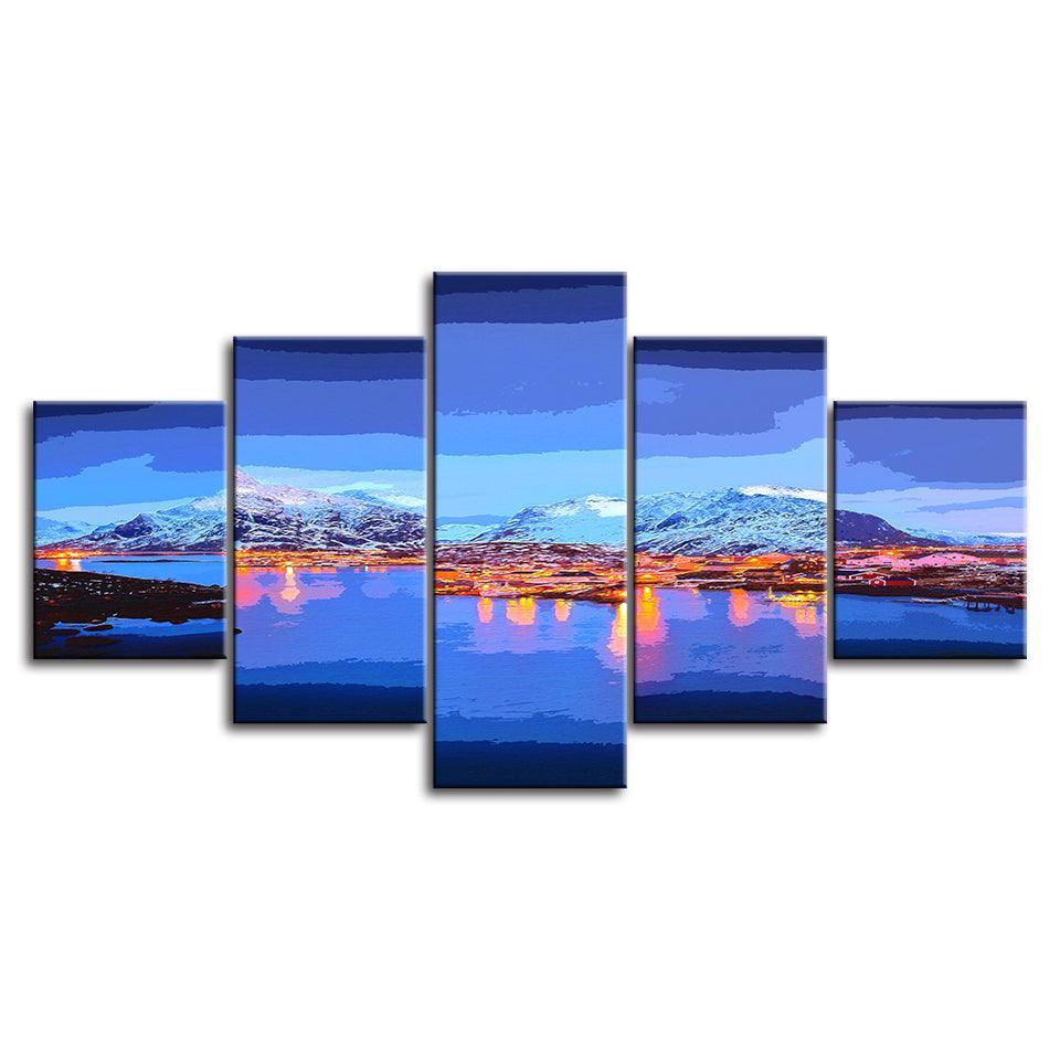 Morning In Antartica Collection 5 Piece HD Multi Panel Canvas Wall Art Frame-Original Frame