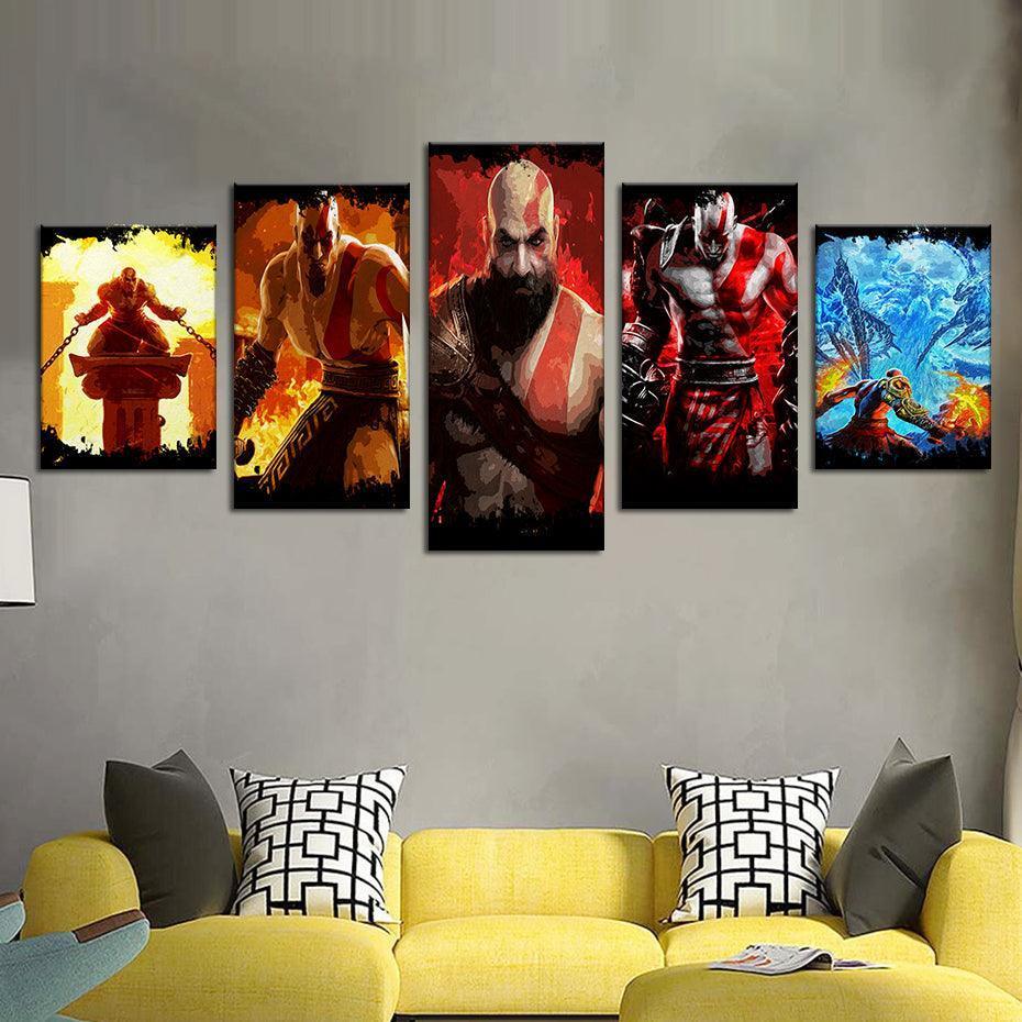 God Of Wars 5 Piece HD Multi Panel Canvas Wall Art Frame-Original Frame