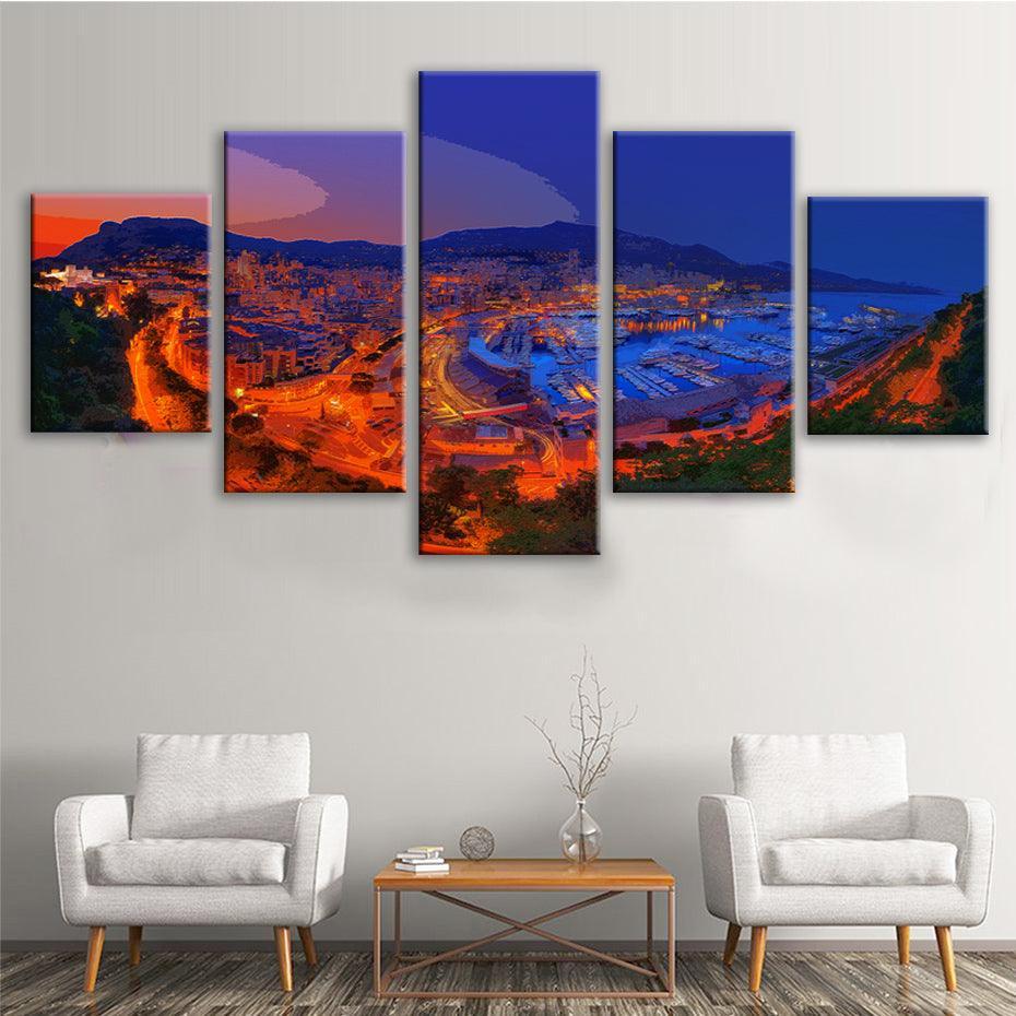 Monte Carlo Skyline 5 Piece HD Multi Panel Canvas Wall Art Frame-Original Frame