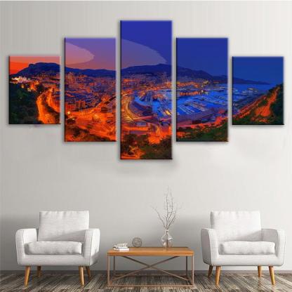 Monte Carlo Skyline 5 Piece HD Multi Panel Canvas Wall Art Frame-Original Frame
