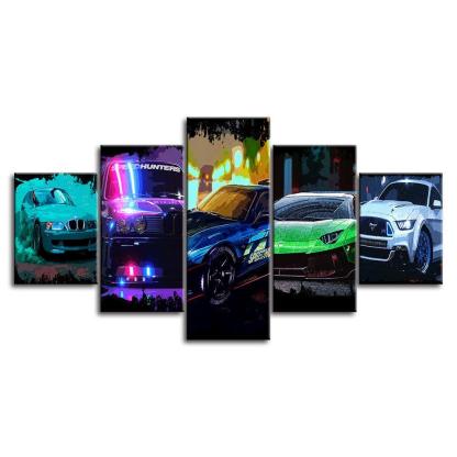 The Elite Racing Cars 5 Piece HD Multi Panel Canvas Wall Art Frame-Original Frame
