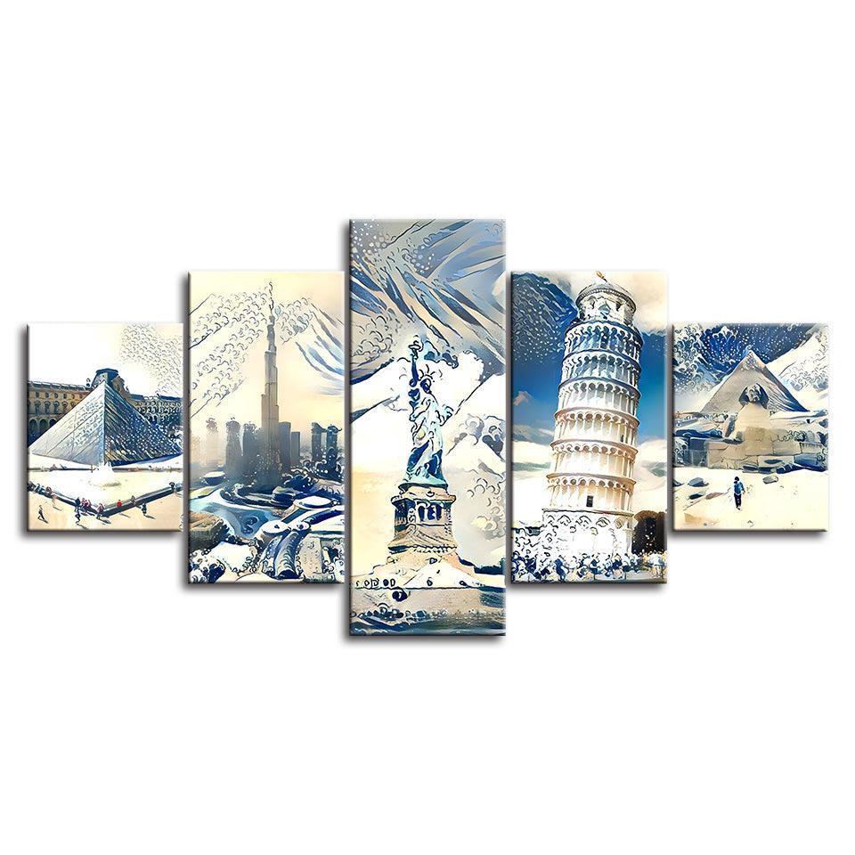 Wonders Of The World 5 Piece HD Multi Panel Canvas Wall Art Frame-Original Frame