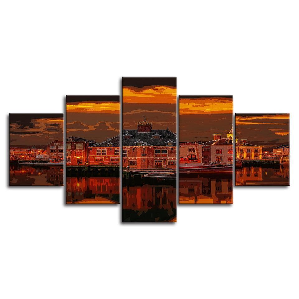The Sunset At Home 5 Piece HD Multi Panel Canvas Wall Art Frame-Original Frame