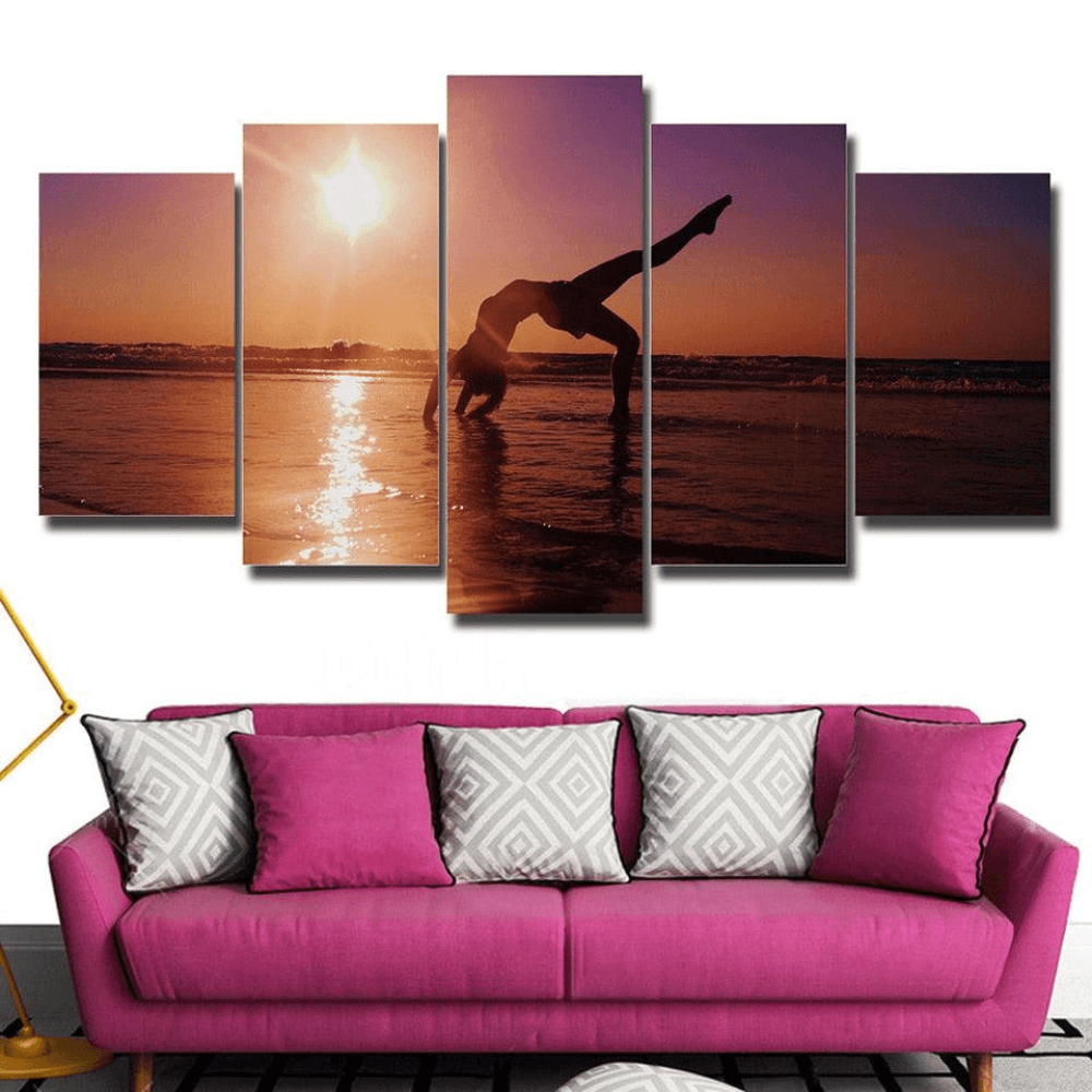 Women Doing Yoga 5 Piece HD Multi Panel Canvas Wall Art Frame-Original Frame