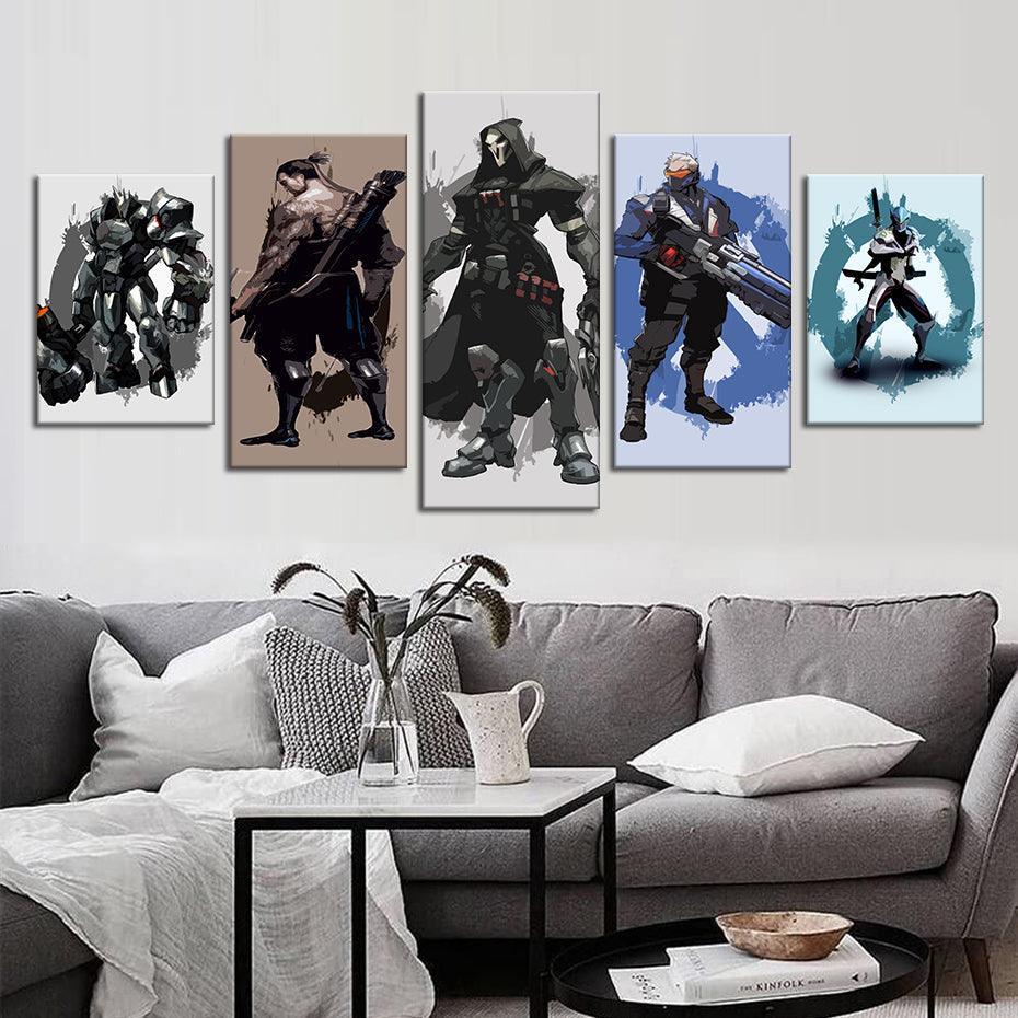 Overwatch Game 5 Piece HD Multi Panel Canvas Wall Art Frame-Original Frame