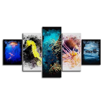 Happiness 5 Piece HD Multi Panel Canvas Wall Art Frame-Original Frame