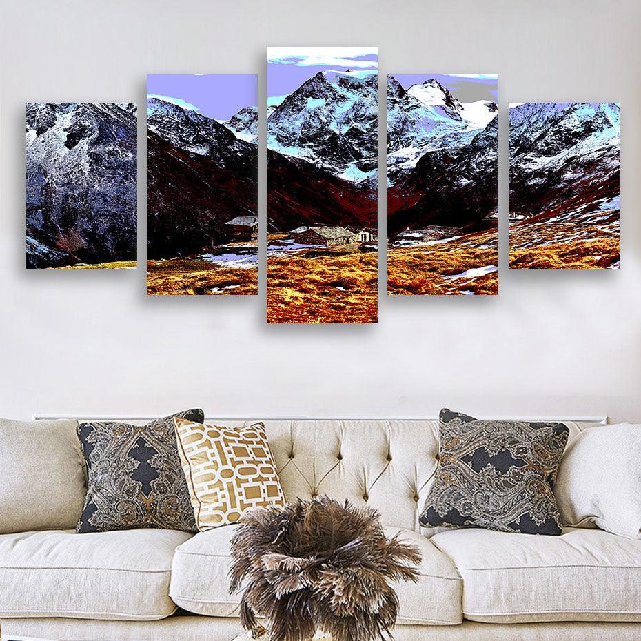 Swiss Alps 5 Piece HD Multi Panel Canvas Wall Art Frame-Original Frame