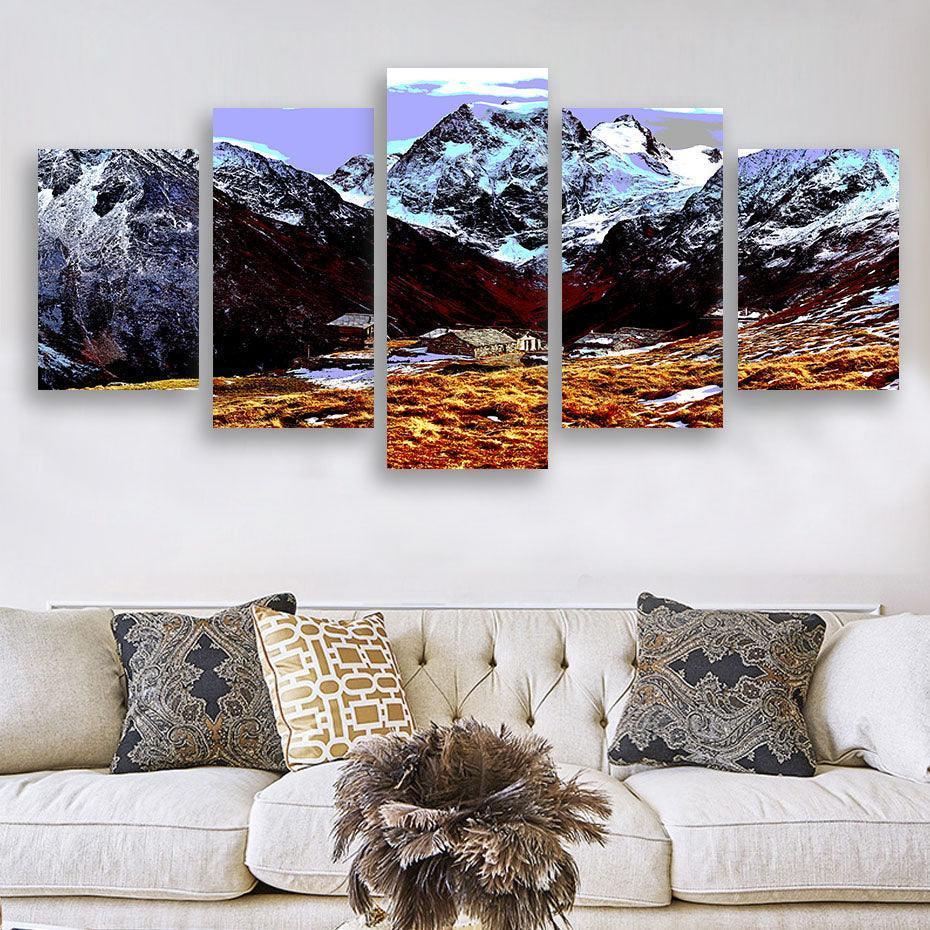 Swiss Alps 5 Piece HD Multi Panel Canvas Wall Art Frame-Original Frame