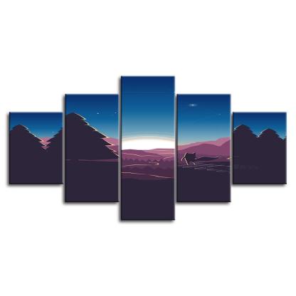 A Minimalist Purple Sunrise At Home 5 Piece HD Multi Panel Canvas Wall Art Frame-Original Frame