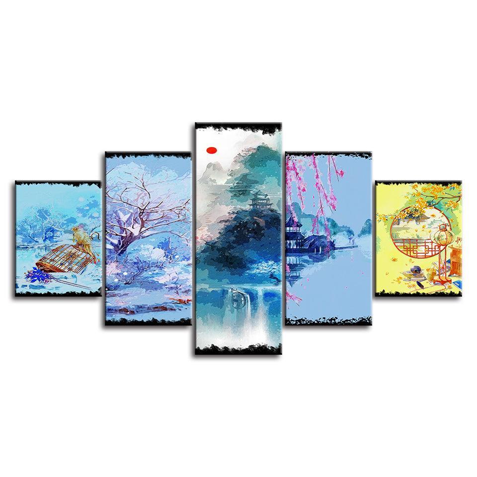 The Abstract Japanese Collection 5 Piece HD Multi Panel Canvas Wall Art Frame-Original Frame