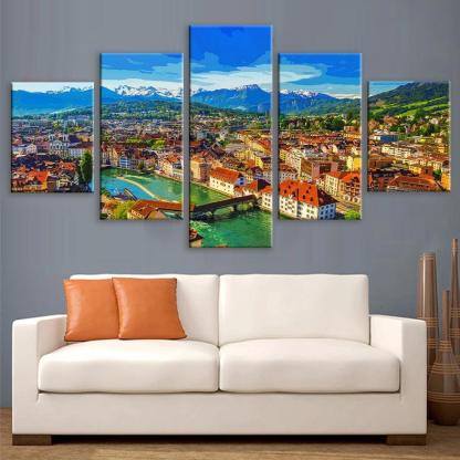 Luzern Switzerland 5 Piece HD Multi Panel Canvas Wall Art Frame-Original Frame