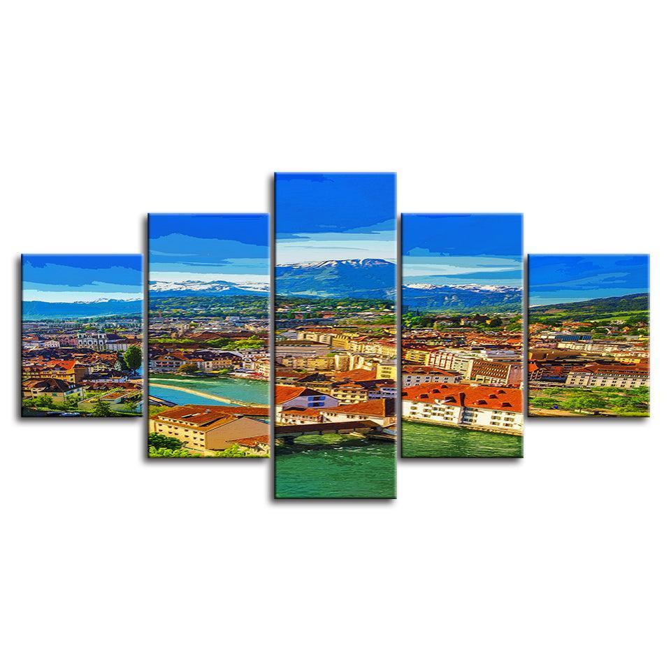 Our Warm Town Collection 5 Piece HD Multi Panel Canvas Wall Art Frame-Original Frame