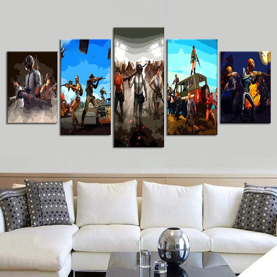 PUBG Game 5 Piece HD Multi Panel Canvas Wall Art-Original Frame