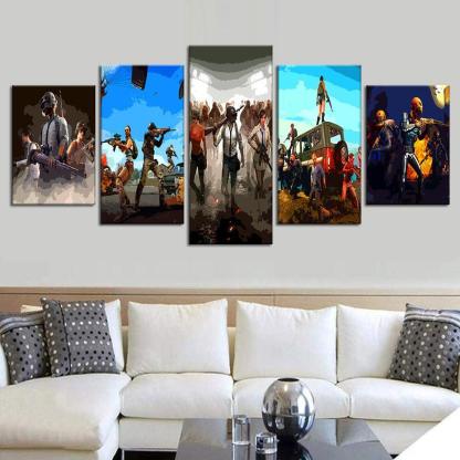 PUBG Game 5 Piece HD Multi Panel Canvas Wall Art-Original Frame