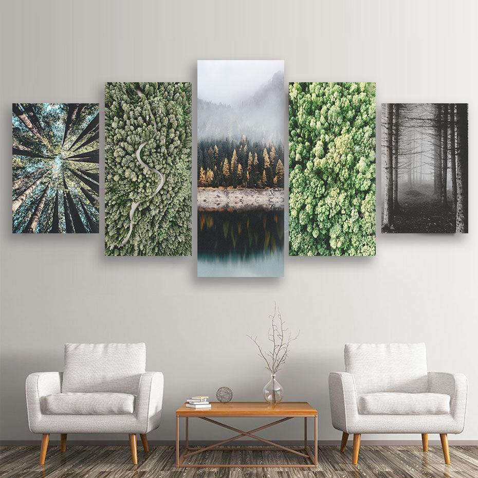 Beautiful Winter Forests 5 Piece HD Multi Panel Canvas Wall Art Frame-Original Frame