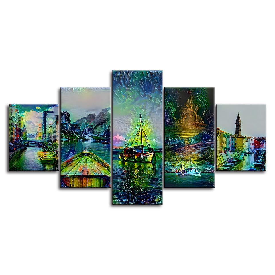 Abstract Italy Collection 5 Piece HD Multi Panel Canvas Wall Art Frame-Original Frame
