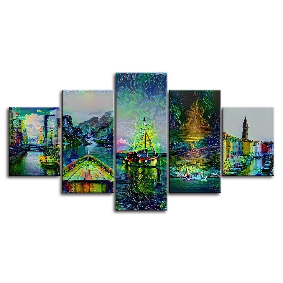 Abstract Italy Collection 5 Piece HD Multi Panel Canvas Wall Art Frame-Original Frame
