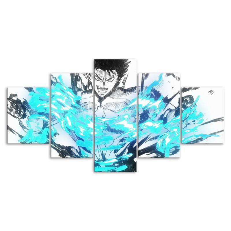 Fairy Tail Gray 5 Piece Blue Color Multi Panel Canvas Painting-Original Frame