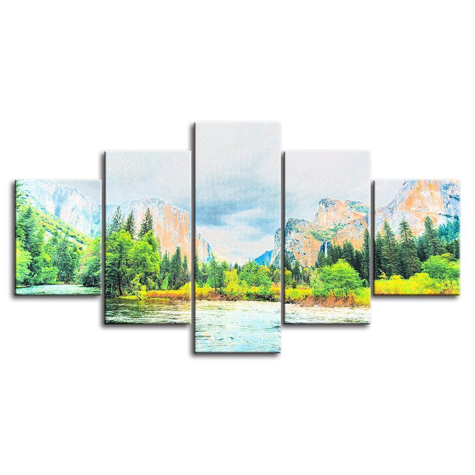 The Mountain Sunshine Collection 5 Piece HD Multi Panel Canvas Wall Art Frame-Original Frame