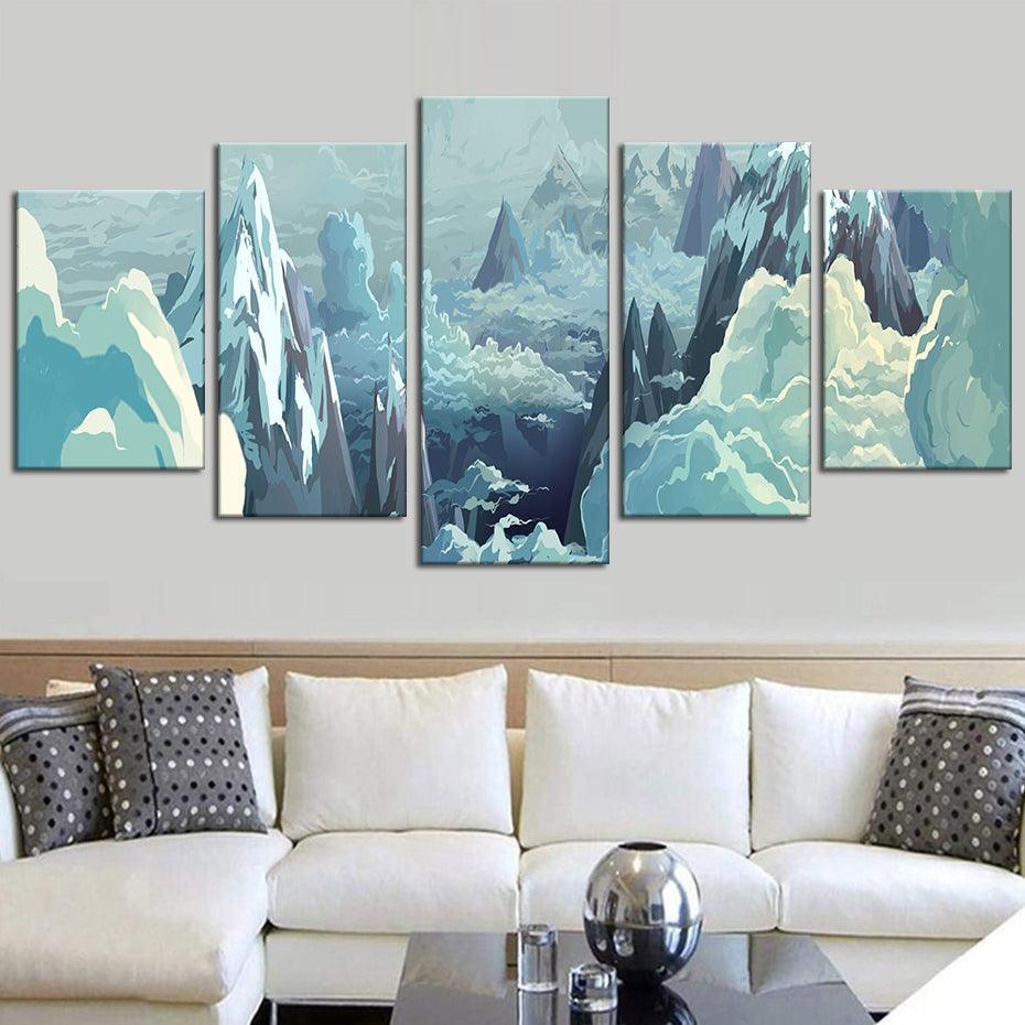 Icy Mountains 5 Piece HD Multi Panel Canvas Wall Art Frame-Original Frame