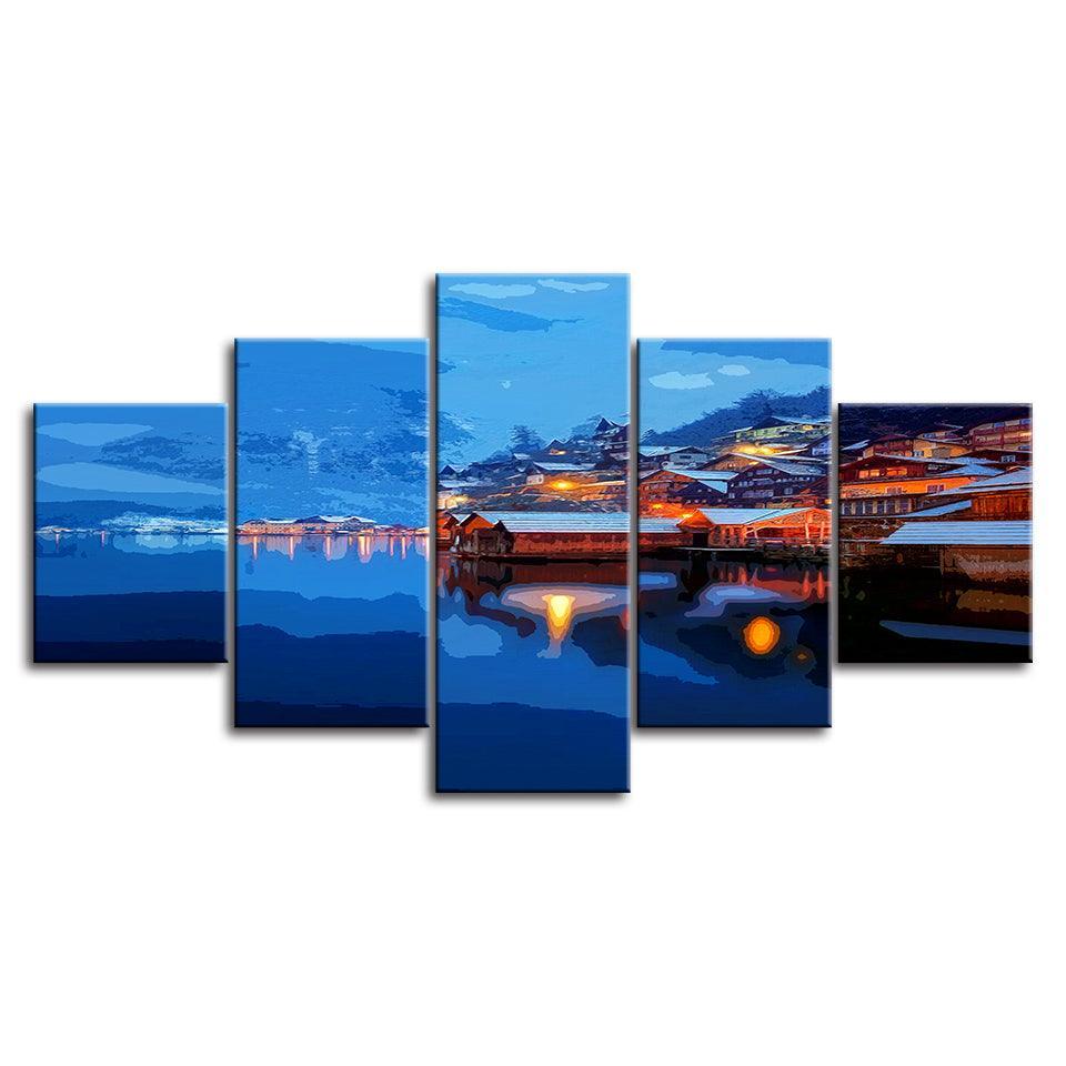 The Cold Loving Sunrise Collection 5 Piece HD Multi Panel Canvas Wall Art Frame-Original Frame
