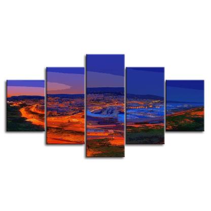 The Blue And Orange Evening Collection 5 Piece HD Multi Panel Canvas Wall Art Frame-Original Frame