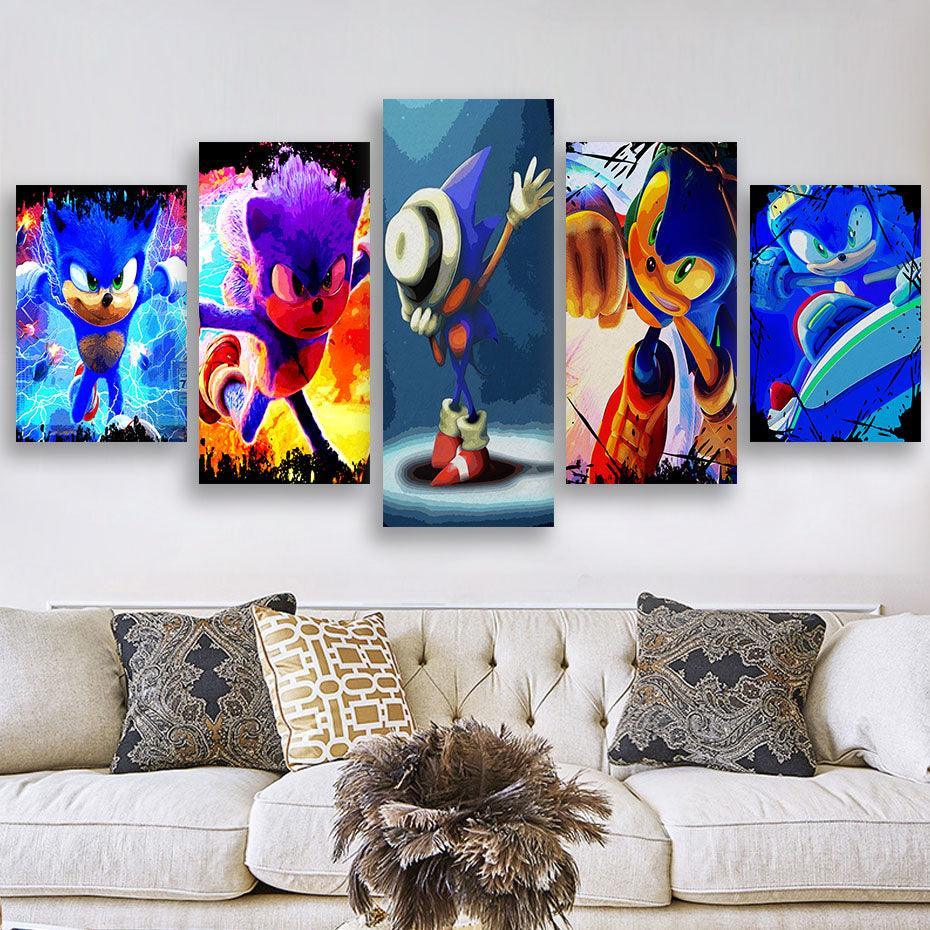 Sonic Hedgehog 5 Piece HD Multi Panel Canvas Wall Art Frame-Original Frame