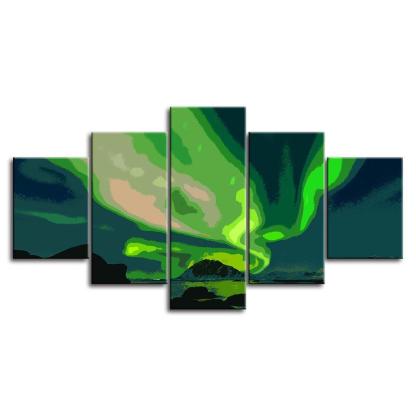 The Abstract Aurora Borealis Collection 5 Piece HD Multi Panel Canvas Wall Art Frame-Original Frame