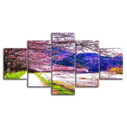 The Cherry Blossom  5 Piece HD Multi Panel Canvas Wall Art Frame-Original Frame