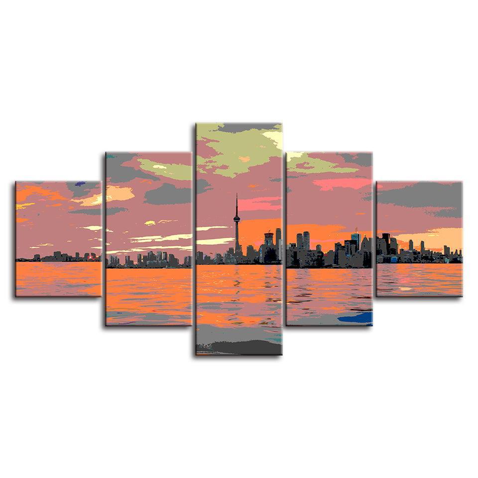 Views From The River Collection 5 Piece HD Multi Panel Canvas Wall Art Frame-Original Frame