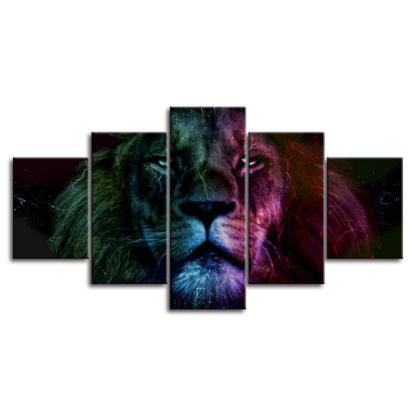 The Colorful Lion Collection 5 Piece HD Multi Panel Canvas Wall Art Frame-Original Frame