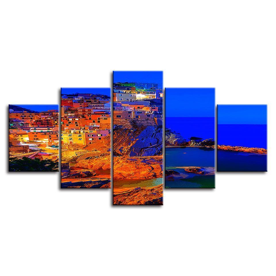 The Warm City Collection 5 Piece HD Multi Panel Canvas Wall Art Frame-Original Frame