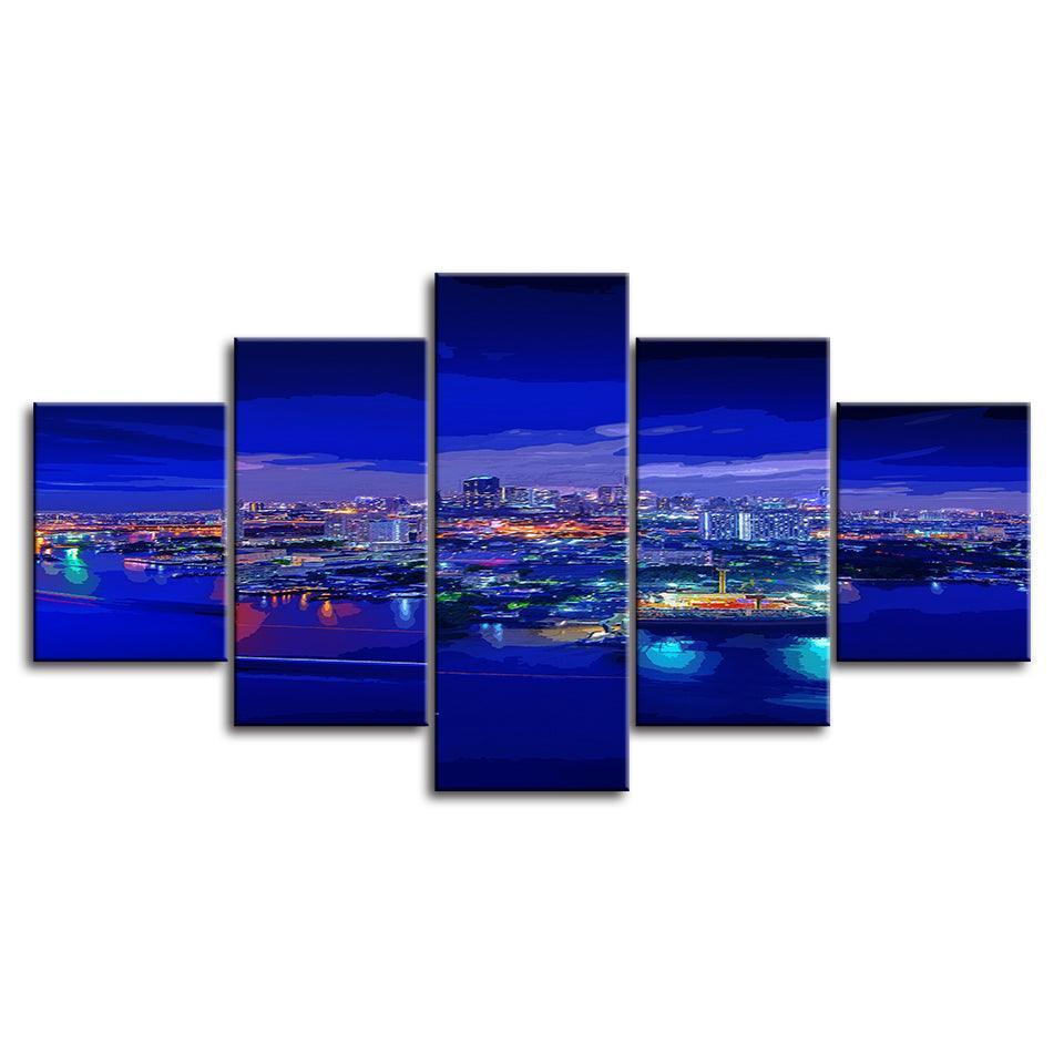 The Future City Collection 5 Piece HD Multi Panel Canvas Wall Art Frame-Original Frame