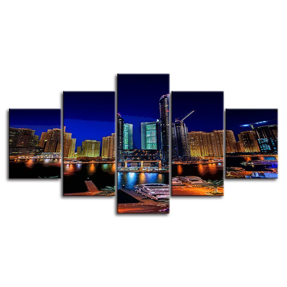 The Fancy City Collection 5 Piece HD Multi Panel Canvas Wall Art Frame-Original Frame