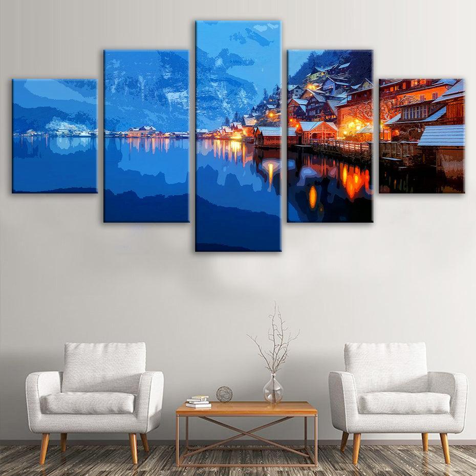 Austrian Lake 5 Piece HD Multi Panel Canvas Wall Art Frame-Original Frame
