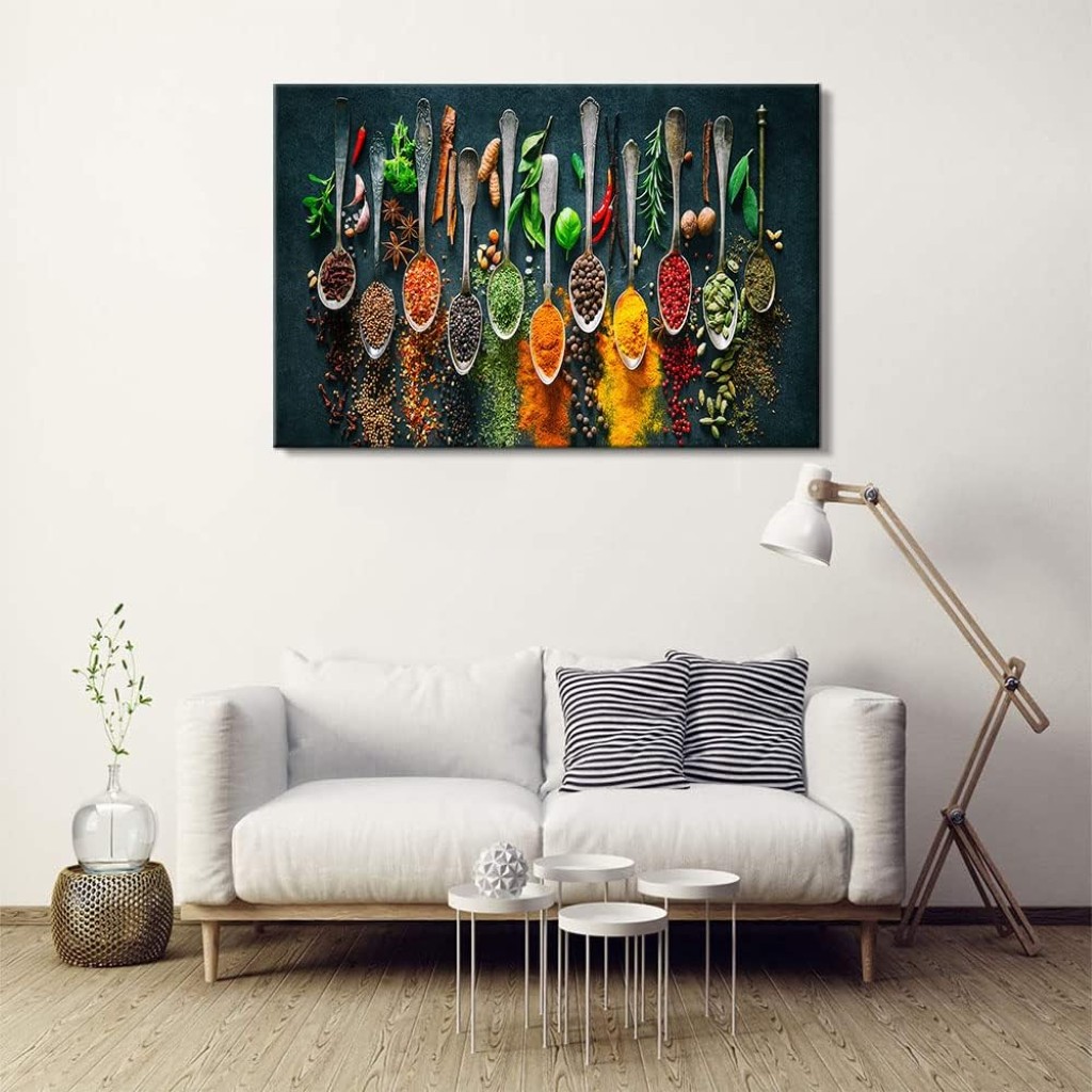4 Pieces Kitchen Wall Decor Colorful Spices Kitchen Art Dining Room Decor