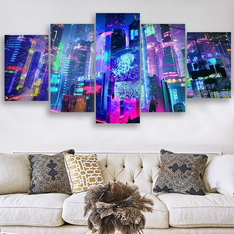 Cyberpunk 5 Piece HD Multi Panel Canvas Wall Art Frame-Original Frame