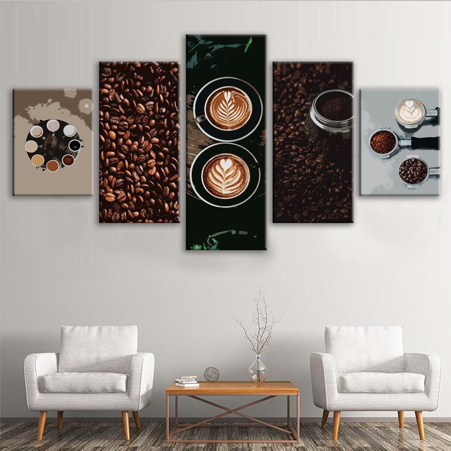 Warm Coffee 5 Piece HD Multi Panel Canvas Wall Art Frame-Original Frame