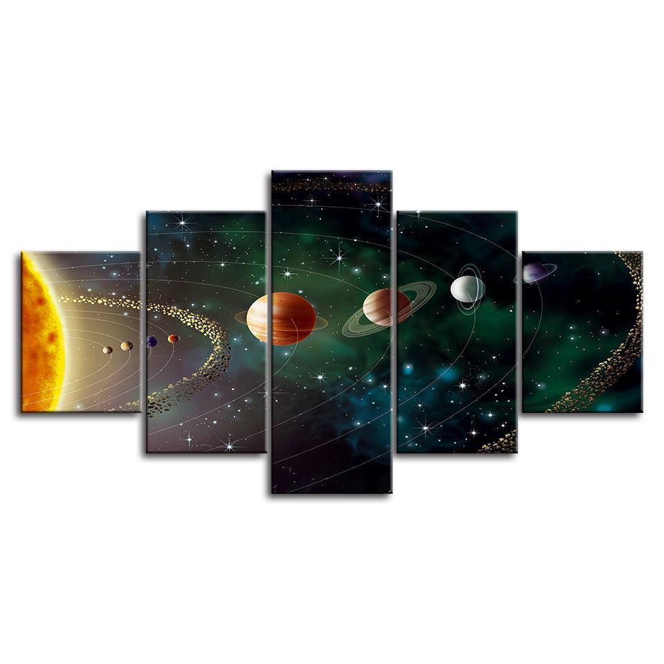 Solar System Journey Five-Panel Canvas Art Frame-Original Frame