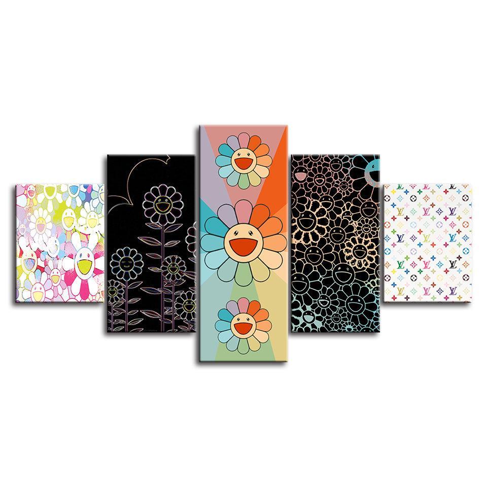 Flower Designs 5 Piece HD Multi Panel Canvas Wall Art Frame-Original Frame