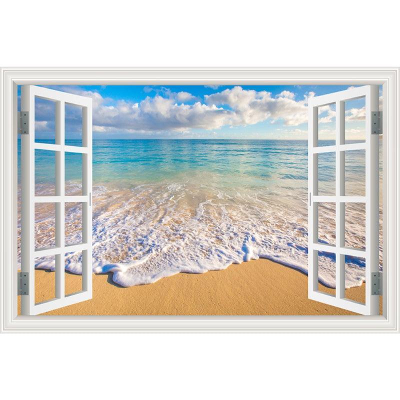 Blue Sky And Beach 3D Window Canvas Wall Art-Original Frame