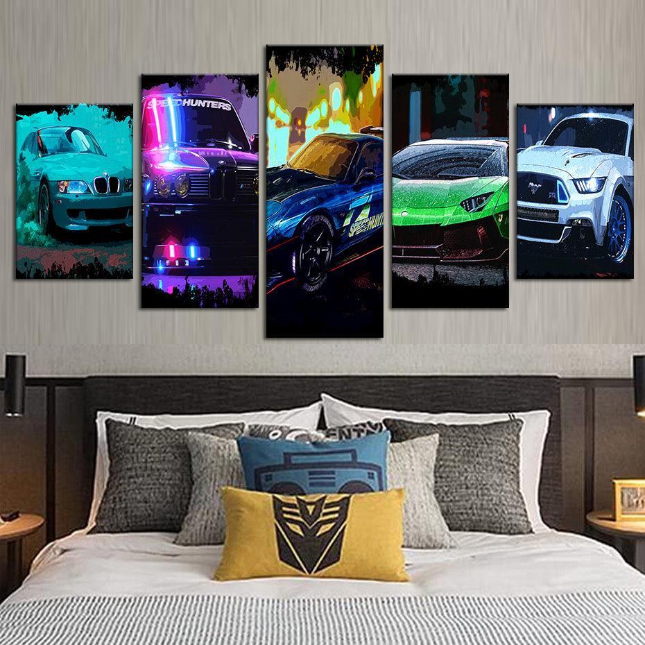 Car Game 5 Piece HD Multi Panel Canvas Wall Art Frame-Original Frame