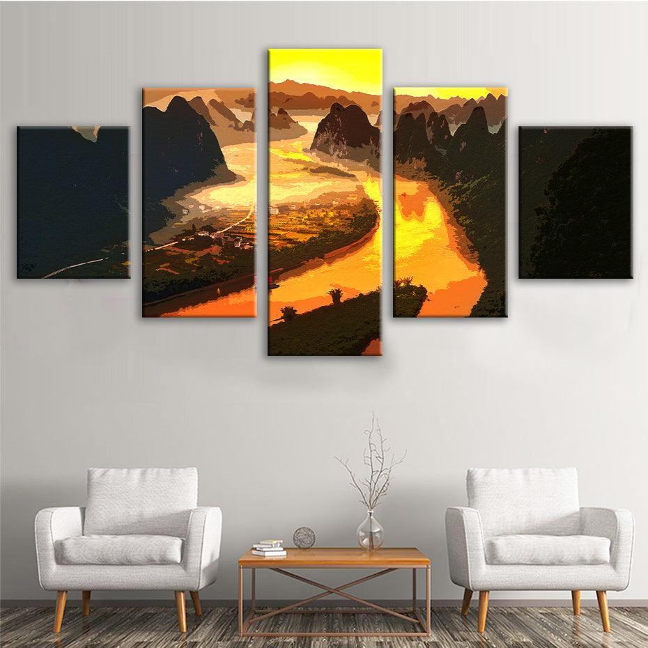 Xingping River 5 Piece HD Multi Panel Canvas Wall Art Frame-Original Frame
