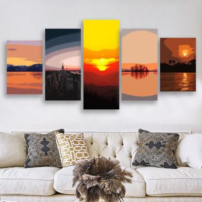 Serene Sunset 5 Piece HD Multi Panel Canvas Wall Art Frame-Original Frame