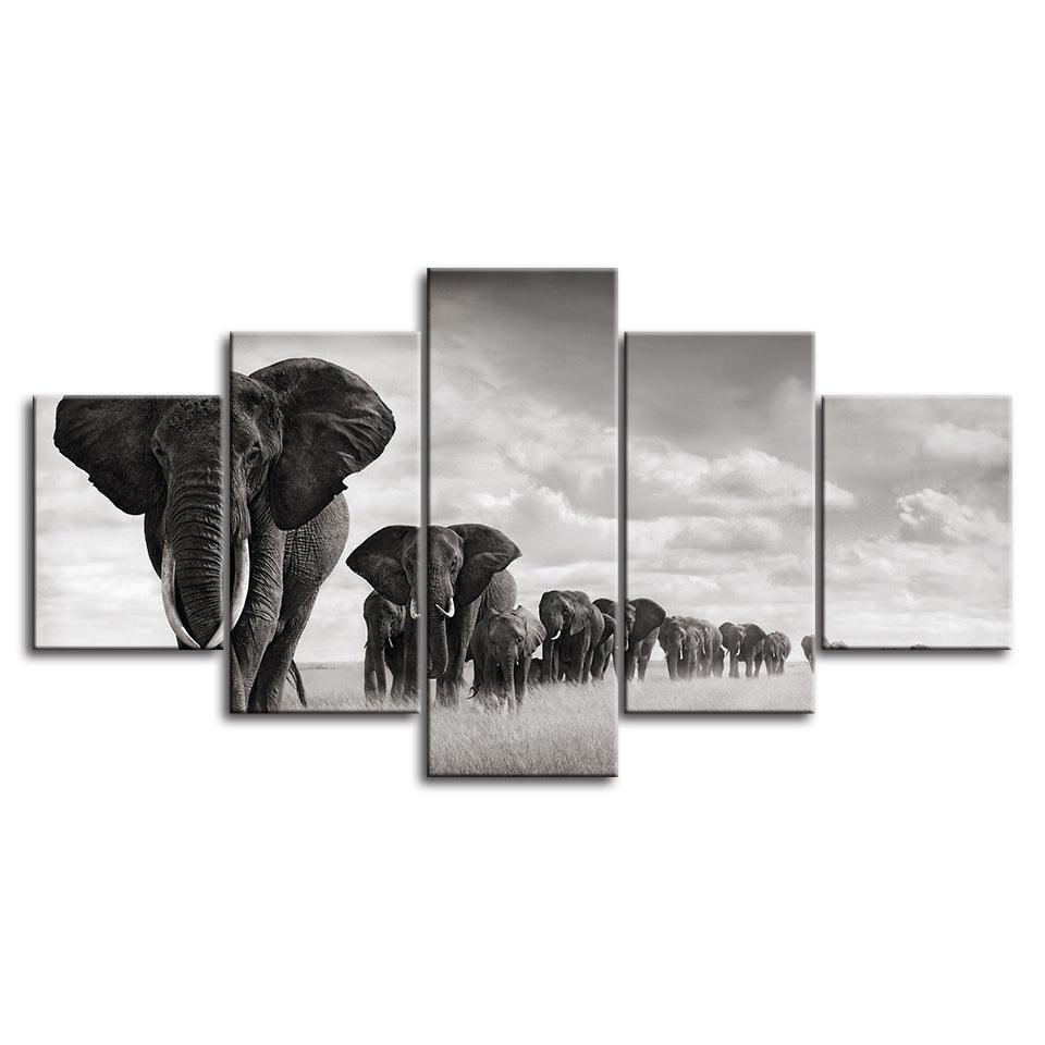 Majestic Pachyderms Multi-Panel Canvas Art-Original Frame