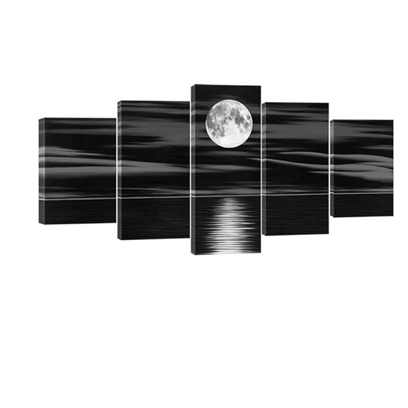 Sea White Full Moon Canvas Print Wall Art Set-Original Frame