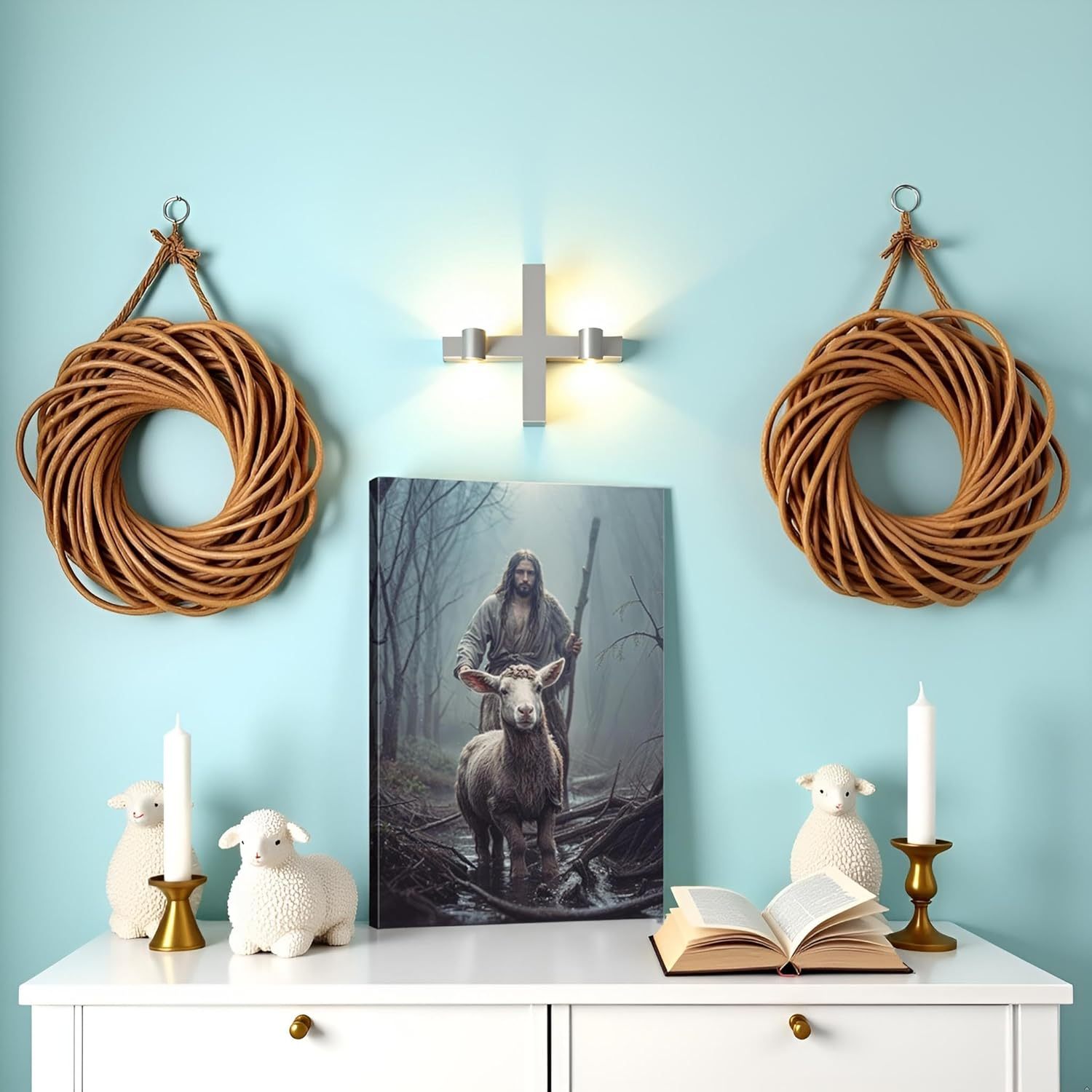 Jesus And The Lamb Canvas Wall Art
