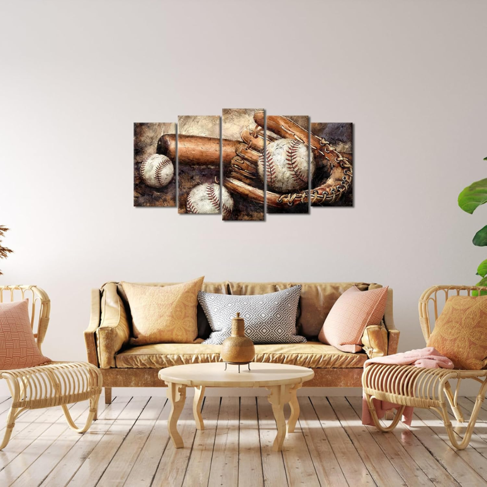 5 Pieces Vintage Baseball Canvas Wall Art For Home And Office Decor