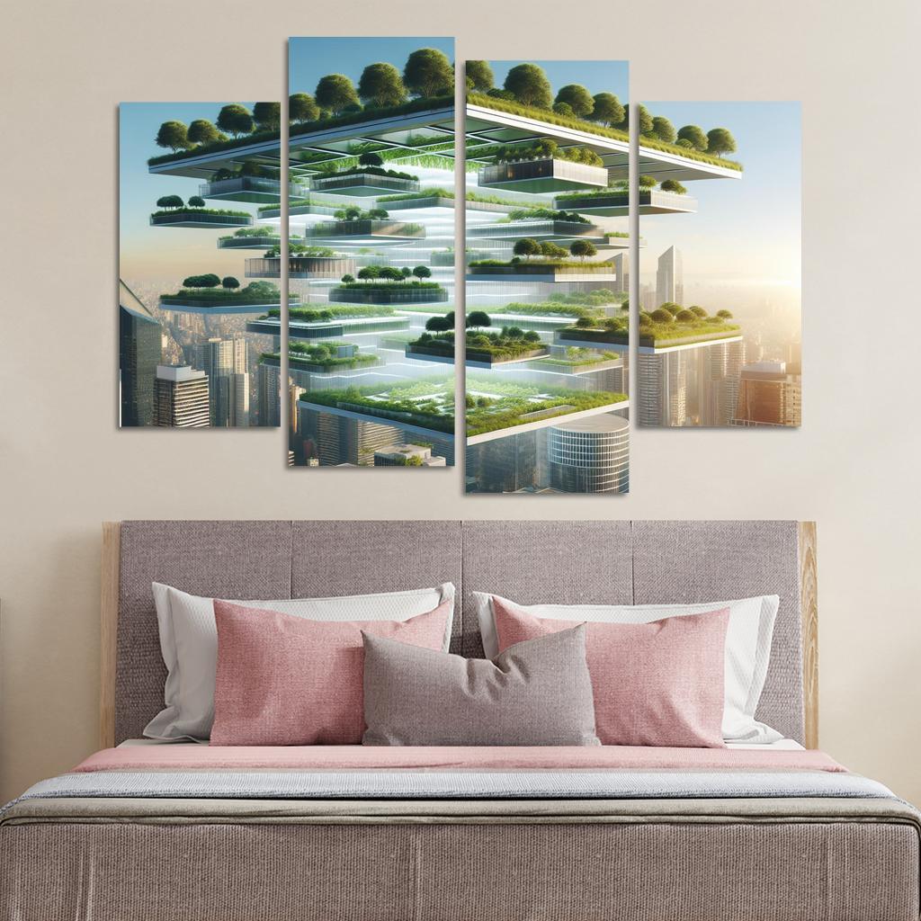 Floating Terraces 4 Piece HD Canvas Wall Art-Original Frame