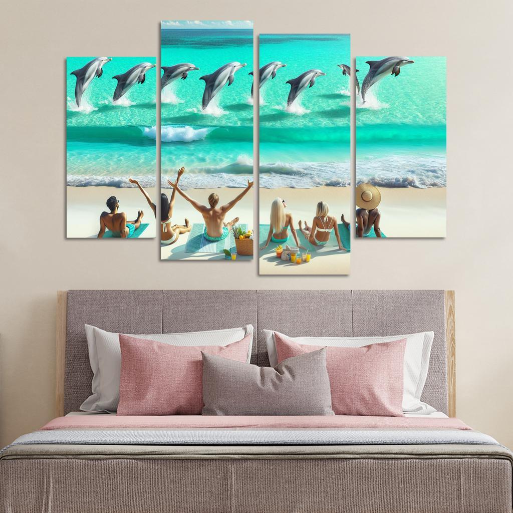 Dolphin Watch Beach A Wildlife Spectacle Canvas Paintings Frame